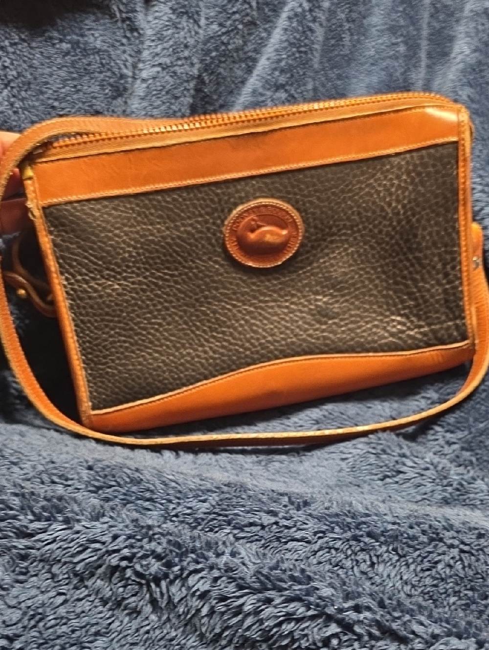 Dooney & Bourke Black Pebble Leather Crossbody with Tan Trim